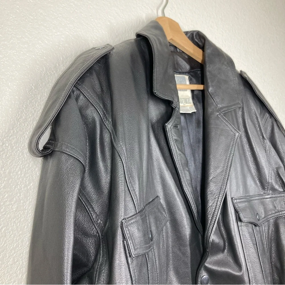 Vintage Together Oversized Bomber Leather Jacket Motorcycle Mens Large Black